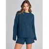 image:imageANRABESS Womens 2 Piece Outfits Sweater Lounge Sets  Cable Knit Oversized Sweaters Shorts Matching Sets Soft Breathable Warm Loungewear 2026 Winter Fashion ClothesTeal