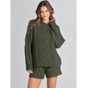 image:imageANRABESS Womens 2 Piece Outfits Sweater Lounge Sets  Cable Knit Oversized Sweaters Shorts Matching Sets Soft Breathable Warm Loungewear 2026 Winter Fashion ClothesArmy Green