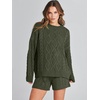 image:imageANRABESS Womens 2 Piece Outfits Sweater Lounge Sets  Cable Knit Oversized Sweaters Shorts Matching Sets Soft Breathable Warm Loungewear 2026 Winter Fashion ClothesArmy Green