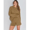 image:imageANRABESS Womens 2 Piece Outfits Sweater Lounge Sets  Cable Knit Oversized Sweaters Shorts Matching Sets Soft Breathable Warm Loungewear 2026 Winter Fashion ClothesKhaki
