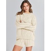 image:imageANRABESS Womens 2 Piece Outfits Sweater Lounge Sets  Cable Knit Oversized Sweaters Shorts Matching Sets Soft Breathable Warm Loungewear 2026 Winter Fashion ClothesBeige