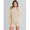image:imageANRABESS Womens 2 Piece Outfits Sweater Lounge Sets  Cable Knit Oversized Sweaters Shorts Matching Sets Soft Breathable Warm Loungewear 2026 Winter Fashion ClothesApricot