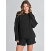 image:imageANRABESS Womens 2 Piece Outfits Sweater Lounge Sets  Cable Knit Oversized Sweaters Shorts Matching Sets Soft Breathable Warm Loungewear 2026 Winter Fashion ClothesBlack