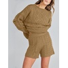image:imageANRABESS Womens 2 Piece Outfits Sweater Lounge Sets  Cable Knit Oversized Sweaters Shorts Matching Sets Soft Breathable Warm Loungewear 2026 Winter Fashion ClothesKhaki