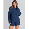 image:imageANRABESS Womens 2 Piece Outfits Sweater Lounge Sets  Cable Knit Oversized Sweaters Shorts Matching Sets Soft Breathable Warm Loungewear 2026 Winter Fashion ClothesNavy Blue
