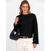 image:imageANRABESS Womens Cropped Crewneck Long Sleeve Pullover Sweaters  Lightweight Business Casual Shirts Fall Soft Ribbed Hem Rolled Cuffs Knit Tops Daily Office Work Winter Layer ClothesBlack