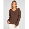 image:imageANRABESS Womens Fall V Neck Sweater Long Sleeve Knit Tops  2026 Cozy Spilt Hem Tunic Dressy Casual Clothing Soft Warm Classic Pullover Trendy Winter OutfitsCoffee
