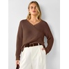 image:imageANRABESS Womens Fall V Neck Sweater Long Sleeve Knit Tops  2026 Cozy Spilt Hem Tunic Dressy Casual Clothing Soft Warm Classic Pullover Trendy Winter OutfitsCoffee