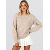 image:imageANRABESS Womens Long Sleeve Crewneck Floral Knit Fall Sweaters  Cute 3D Flower Sweater Soft Cozy Warm Trendy Pullover Top Dressy Casual Work Wear Travel Vacation Outfits Winter ClothesBeige