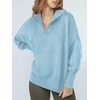 image:imageANRABESS Womens Oversized Quarter Zip Pullover Sweaters  Fall Fashion Outfits Long Sleeve Slit Side Baggy Loose Fit 14 Zip Lapel Collared Ribbed Knit Soft Warm Winter ClothingLight Blue