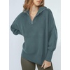 image:imageANRABESS Womens Oversized Quarter Zip Pullover Sweaters  Fall Fashion Outfits Long Sleeve Slit Side Baggy Loose Fit 14 Zip Lapel Collared Ribbed Knit Soft Warm Winter ClothingDusty Blue