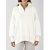image:imageANRABESS Womens Oversized Quarter Zip Pullover Sweaters  Fall Fashion Outfits Long Sleeve Slit Side Baggy Loose Fit 14 Zip Lapel Collared Ribbed Knit Soft Warm Winter ClothingWhite