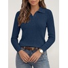 image:imageANRABESS Womens Polo V Neck Long Sleeve Pullover Sweaters  Soft Stretchy Ribbed Knit Shirts Lightweight Comfort  Business Casual Dressy Classic Top Fall Winter OutfitsBlue