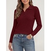 image:imageANRABESS Womens Polo V Neck Long Sleeve Pullover Sweaters  Soft Stretchy Ribbed Knit Shirts Lightweight Comfort  Business Casual Dressy Classic Top Fall Winter OutfitsRed