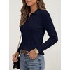 image:imageANRABESS Womens Polo V Neck Long Sleeve Pullover Sweaters  Soft Stretchy Ribbed Knit Shirts Lightweight Comfort  Business Casual Dressy Classic Top Fall Winter OutfitsNavy Blue