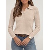 image:imageANRABESS Womens Polo V Neck Long Sleeve Pullover Sweaters  Soft Stretchy Ribbed Knit Shirts Lightweight Comfort  Business Casual Dressy Classic Top Fall Winter OutfitsAlmond