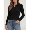 image:imageANRABESS Womens Polo V Neck Long Sleeve Pullover Sweaters  Soft Stretchy Ribbed Knit Shirts Lightweight Comfort  Business Casual Dressy Classic Top Fall Winter OutfitsBlack