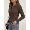image:imageANRABESS Womens Polo V Neck Long Sleeve Pullover Sweaters  Soft Stretchy Ribbed Knit Shirts Lightweight Comfort  Business Casual Dressy Classic Top Fall Winter OutfitsTaupe