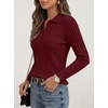image:imageANRABESS Womens Polo V Neck Long Sleeve Pullover Sweaters  Soft Stretchy Ribbed Knit Shirts Lightweight Comfort  Business Casual Dressy Classic Top Fall Winter OutfitsRed