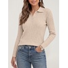 image:imageANRABESS Womens Polo V Neck Long Sleeve Pullover Sweaters  Soft Stretchy Ribbed Knit Shirts Lightweight Comfort  Business Casual Dressy Classic Top Fall Winter OutfitsAlmond