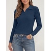 image:imageANRABESS Womens Polo V Neck Long Sleeve Pullover Sweaters  Soft Stretchy Ribbed Knit Shirts Lightweight Comfort  Business Casual Dressy Classic Top Fall Winter OutfitsBlue