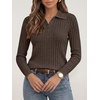 image:imageANRABESS Womens Polo V Neck Long Sleeve Pullover Sweaters  Soft Stretchy Ribbed Knit Shirts Lightweight Comfort  Business Casual Dressy Classic Top Fall Winter OutfitsTaupe