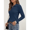 image:imageANRABESS Womens Polo V Neck Long Sleeve Pullover Sweaters  Soft Stretchy Ribbed Knit Shirts Lightweight Comfort  Business Casual Dressy Classic Top Fall Winter OutfitsBlue
