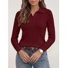 image:imageANRABESS Womens Polo V Neck Long Sleeve Pullover Sweaters  Soft Stretchy Ribbed Knit Shirts Lightweight Comfort  Business Casual Dressy Classic Top Fall Winter OutfitsRed