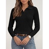 image:imageANRABESS Womens Polo V Neck Long Sleeve Pullover Sweaters  Soft Stretchy Ribbed Knit Shirts Lightweight Comfort  Business Casual Dressy Classic Top Fall Winter OutfitsBlack