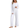 image:imageANRABESS Women 2 Piece Lounge Pajamas Sets Casual Ribbed Knit Long Sleeve Top Pants Matching Set 2026 Fall Outfits ClothesWhite