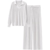 image:imageANRABESS Women Two Piece Outfits Sweater Sets Lounge Waffle Knit Pullover Matching Wide Leg Pants Tracksuit 2026 Fall FashionWhite