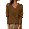 image:imageANRABESS Womens 100 Wool Sweaters V Neck Long Sleeve Work Business Casual Basic Pullover Sweater Tops 2026 Fall OutfitsCaramel