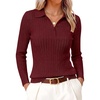 image:imageANRABESS Womens Polo V Neck Long Sleeve Pullover Sweaters  Soft Stretchy Ribbed Knit Shirts Lightweight Comfort  Business Casual Dressy Classic Top Fall Winter OutfitsRed