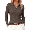 image:imageANRABESS Womens Polo V Neck Long Sleeve Pullover Sweaters  Soft Stretchy Ribbed Knit Shirts Lightweight Comfort  Business Casual Dressy Classic Top Fall Winter OutfitsTaupe
