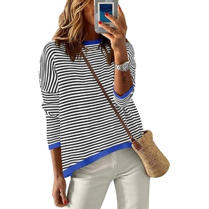 image:imageANRABESS Sweaters for Women Striped Top Fall Outfits  Color Block Long Sleeve Shirts Crewneck High Low Hem Soft Lightweight Knit Pullover Sweater Loose Fit Casual Daily WearBlack White Blue