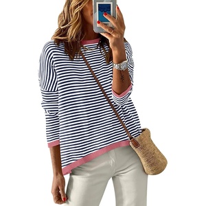 image:imageANRABESS Sweaters for Women Striped Top Fall Outfits  Color Block Long Sleeve Shirts Crewneck High Low Hem Soft Lightweight Knit Pullover Sweater Loose Fit Casual Daily WearBlue White Pink