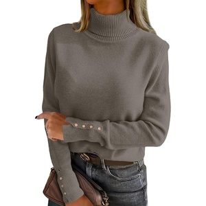 image:imageANRABESS Turtleneck Sweaters for Women Long Sleeve Tops  2026 Fall Winter Fashion Clothes Office Work Daily Wear Dressy Casual Outfits Soft Knitted Ribbed ButtonCuff Pullover TopGrey Khaki