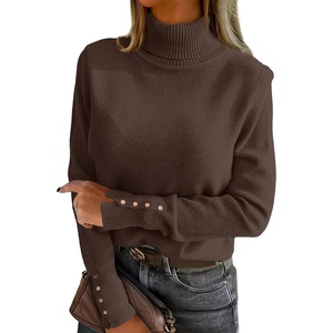 image:imageANRABESS Turtleneck Sweaters for Women Long Sleeve Tops  2026 Fall Winter Fashion Clothes Office Work Daily Wear Dressy Casual Outfits Soft Knitted Ribbed ButtonCuff Pullover TopChocola