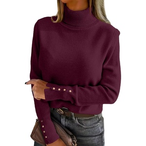image:imageANRABESS Turtleneck Sweaters for Women Long Sleeve Tops  2026 Fall Winter Fashion Clothes Office Work Daily Wear Dressy Casual Outfits Soft Knitted Ribbed ButtonCuff Pullover TopWine Red
