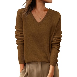 image:imageANRABESS Womens 100 Wool Sweaters V Neck Long Sleeve Work Business Casual Basic Pullover Sweater Tops 2026 Fall OutfitsCaramel