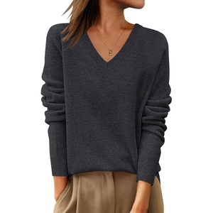 image:imageANRABESS Womens 100 Wool Sweaters V Neck Long Sleeve Work Business Casual Basic Pullover Sweater Tops 2026 Fall OutfitsDeep Gray