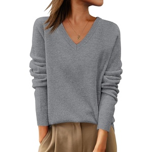 image:imageANRABESS Womens 100 Wool Sweaters V Neck Long Sleeve Work Business Casual Basic Pullover Sweater Tops 2026 Fall OutfitsGray