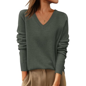 image:imageANRABESS Womens 100 Wool Sweaters V Neck Long Sleeve Work Business Casual Basic Pullover Sweater Tops 2026 Fall OutfitsGreen
