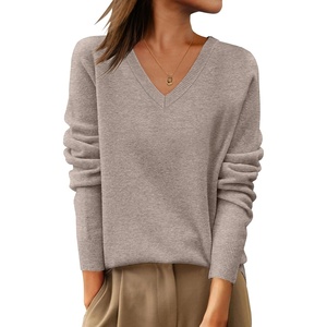 image:imageANRABESS Womens 100 Wool Sweaters V Neck Long Sleeve Work Business Casual Basic Pullover Sweater Tops 2026 Fall OutfitsKhaki