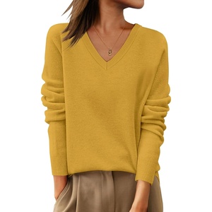image:imageANRABESS Womens 100 Wool Sweaters V Neck Long Sleeve Work Business Casual Basic Pullover Sweater Tops 2026 Fall OutfitsYellow