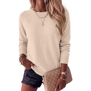 image:imageANRABESS Womens Crewneck Long Sleeve Knit Sweater  Soft Lightweight Loose Fit Basic Pullover TopsCasual OfficeLayering Daily WearFall Winter OutfitsAlmond