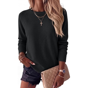 image:imageANRABESS Womens Crewneck Long Sleeve Knit Sweater  Soft Lightweight Loose Fit Basic Pullover TopsCasual OfficeLayering Daily WearFall Winter OutfitsBlack