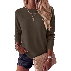 image:imageANRABESS Womens Crewneck Long Sleeve Knit Sweater  Soft Lightweight Loose Fit Basic Pullover TopsCasual OfficeLayering Daily WearFall Winter OutfitsBrown