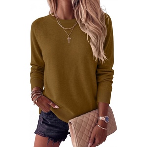 image:imageANRABESS Womens Crewneck Long Sleeve Knit Sweater  Soft Lightweight Loose Fit Basic Pullover TopsCasual OfficeLayering Daily WearFall Winter OutfitsCaramel