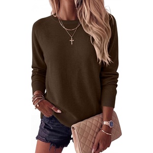 image:imageANRABESS Womens Crewneck Long Sleeve Knit Sweater  Soft Lightweight Loose Fit Basic Pullover TopsCasual OfficeLayering Daily WearFall Winter OutfitsCoffee